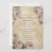 90th Birthday Shabby Chic Roses and Lace Invitation (Back)
