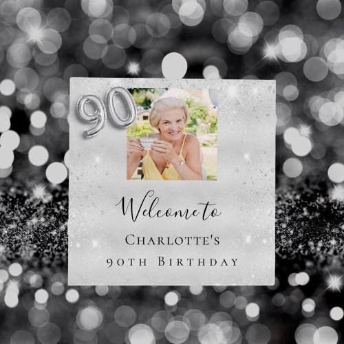 90th birthday silver glitter photo welcome foam board