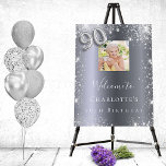 90th birthday silver glitter photo welcome foam board<br><div class="desc">A welcome board for a glamorous 90th birthday party.  A faux silver looking background decorated with faux sparkles. Personalize and add a photo and name.  Number 90 is written with a balloon style font.
Back: no design</div>