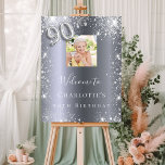90th birthday silver glitter photo welcome foam board<br><div class="desc">A welcome board for a glamorous 90th birthday party.  A faux silver looking background decorated with faux sparkles. Personalize and add a photo and name.  Number 90 is written with a balloon style font.
Back: no design</div>