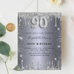 90th birthday silver metal glitter dust glam invitation postcard<br><div class="desc">A modern, stylish and glamorous invitation for a 90th birthday party. A faux silver looking background, decorated with glitter dust. Personalize and add your name nad party details. Number 90 is written with a balloon style font, script. Back: silver metallic, postcard design. Tip: If you don't want it to look...</div>