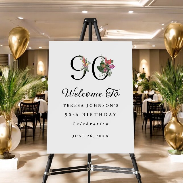 90th Birthday Simple Elegant Tropical Floral Foam Board (Creator Uploaded)