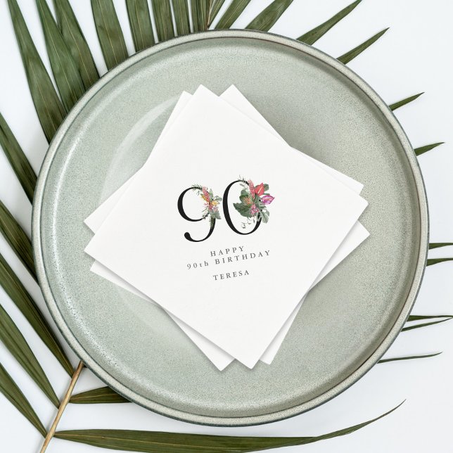 90th Birthday Simple Elegant Tropical Invitation Napkins (Creator Uploaded)