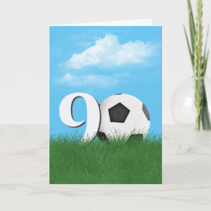 90th Birthday Soccer Ball In Green Grass Card