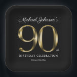 90th Birthday Solid Gold Text Elegant Black Paper Plates<br><div class="desc">90th Birthday Solid Gold Text Elegant Black Paper Plates. Simple yet classy birthday theme design with the birth year milestone in solid gold text effect! Elegantly design for any gender, male or female. Definitely a solid way to celebrate your birthday milestone! Check out the collection for co-ordinating items that will...</div>