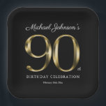 90th Birthday Solid Gold Text Elegant Black Paper Plates<br><div class="desc">90th Birthday Solid Gold Text Elegant Black Paper Plates. Simple yet classy birthday theme design with the birth year milestone in solid gold text effect! Elegantly design for any gender, male or female. Definitely a solid way to celebrate your birthday milestone! Check out the collection for co-ordinating items that will...</div>