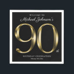 90th Birthday Solid Gold Typography Black Elegant  Napkins<br><div class="desc">90th Birthday Solid Gold Typography Black Elegant Napkins. Simple yet classy birthday theme design with the birth year milestone in solid gold text effect! Elegantly design for any gender, male or female. Definitely a solid way to celebrate your birthday milestone! Check out the collection for co-ordinating items that will help...</div>