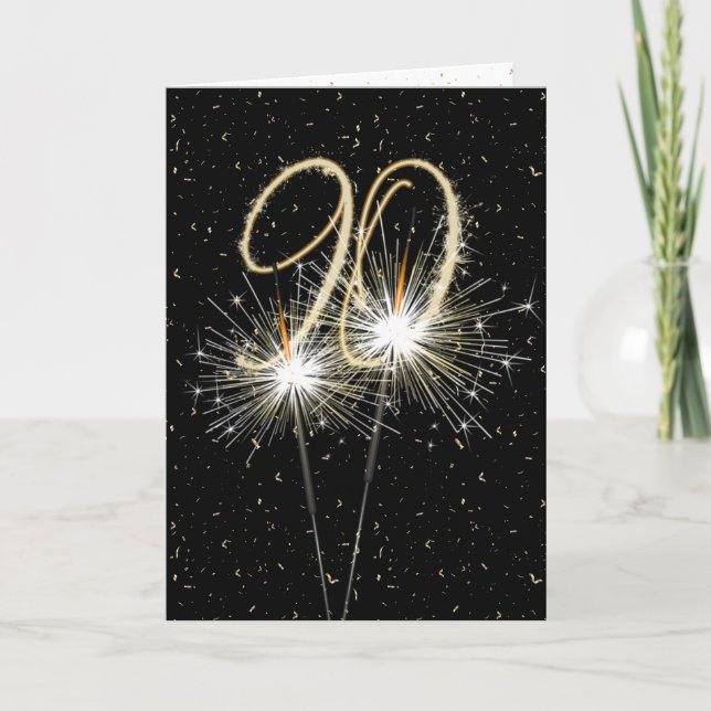 90th Birthday Sparkler on black Card (Front)