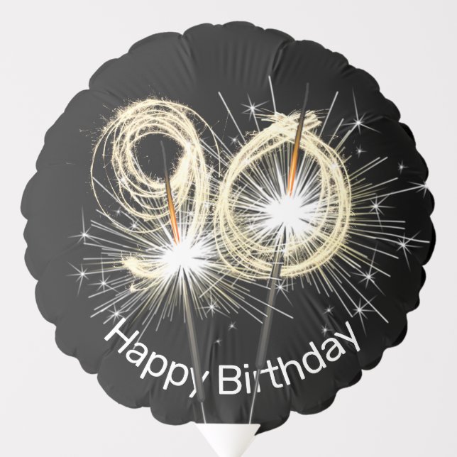 90th Birthday Sparklers on Black Balloon (Front)