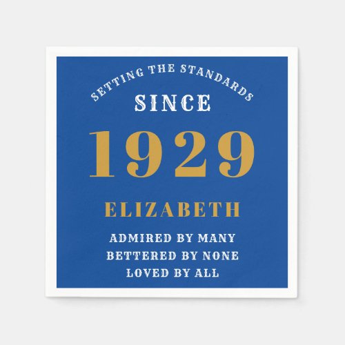 90th Birthday Standards Born 1929 Blue Gold Napkins