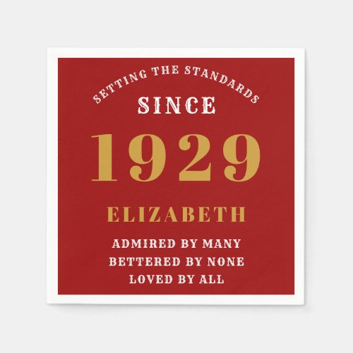 90th Birthday Standards Born 1929 Red Gold Napkins