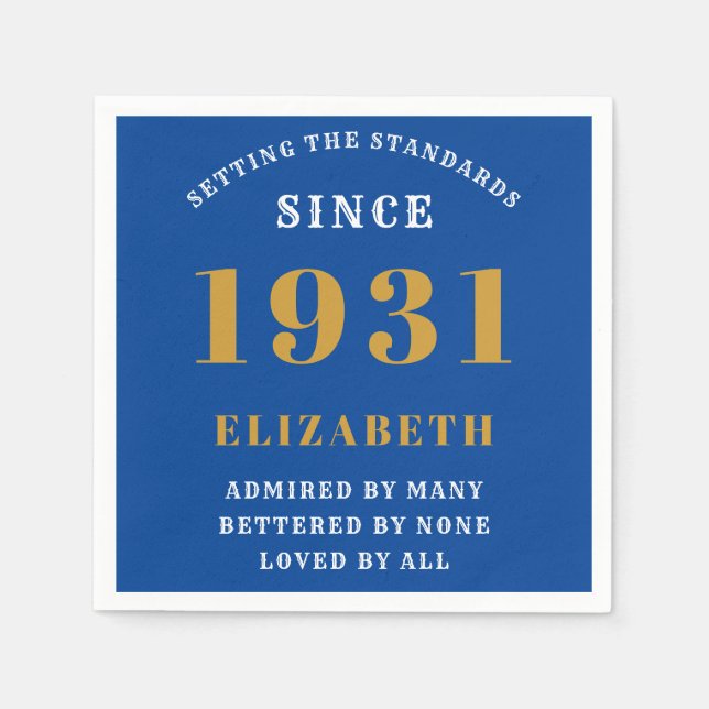 90th Birthday Standards Born 1931 Blue Gold Napkins (Front)