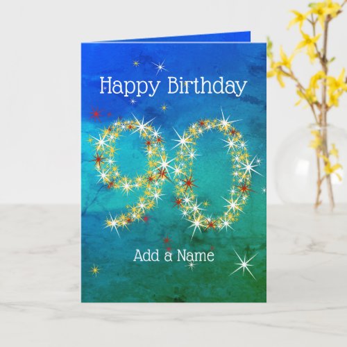 90th Birthday - Star Numbers - Blue Green - Age 90