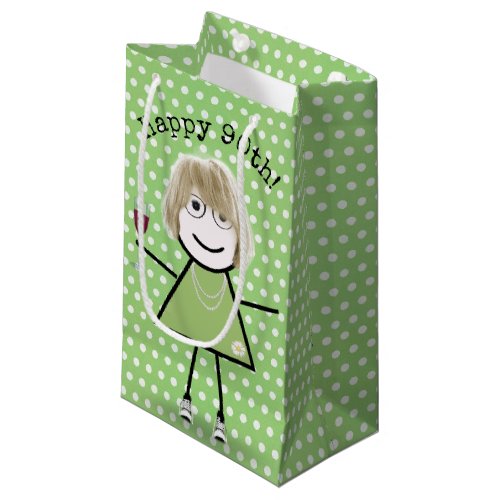 90th Birthday Stick Girl with Wine Glass Small Gift Bag