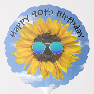 90th Birthday Sunflower With Sunglasses Balloon