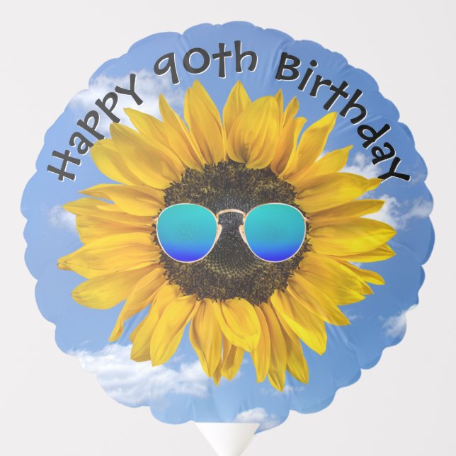 90th Birthday Sunflower With Sunglasses Balloon (Front)