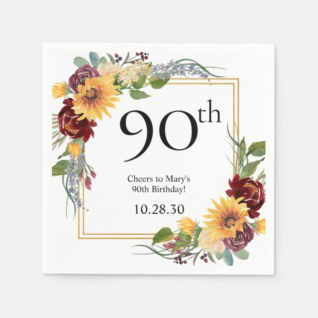90th Birthday Sunflowers Napkins (Front)