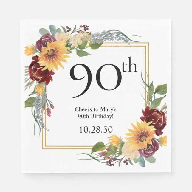 90th Birthday Sunflowers Napkins (Front)