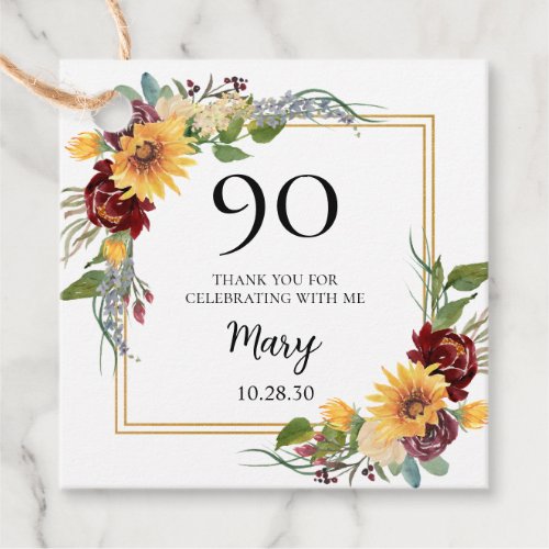 90th Birthday Sunflowers Thank You Favor Tags