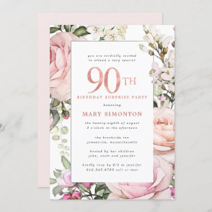 90th Birthday Surprise Party Blush Pink Floral Invitation