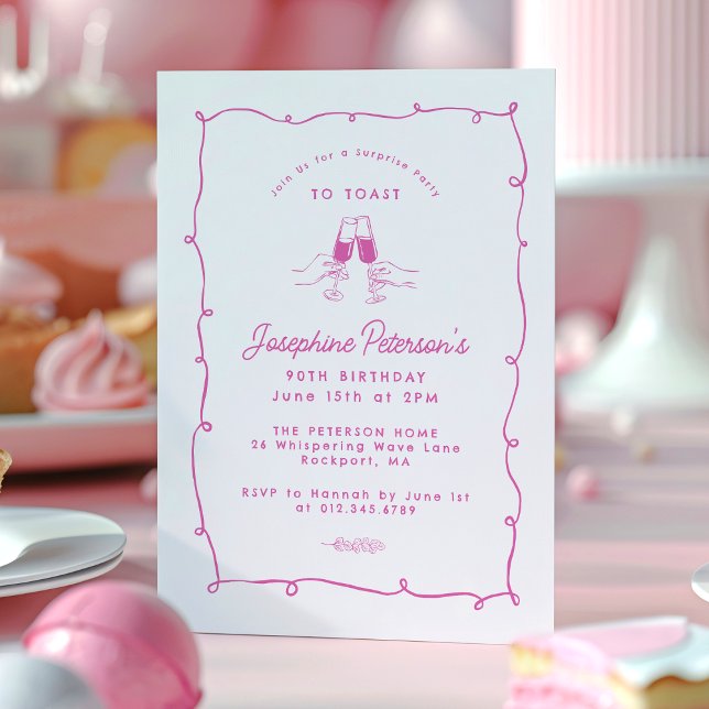 90th Birthday Surprise  Party Whimsical Doodle  Invitation (Creator Uploaded)