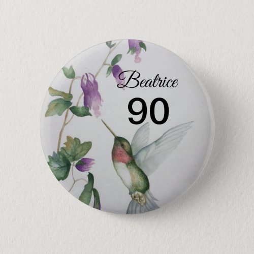 90th Birthday Sweet Bird Garden Flowers Button