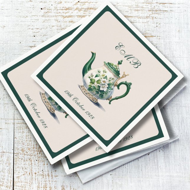 90th Birthday Tea Party Green Regency Birthday Napkins (Creator Uploaded)
