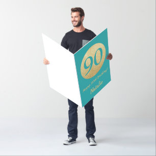 90th Birthday Teal Gold Glitter Extra Large Jumbo Card