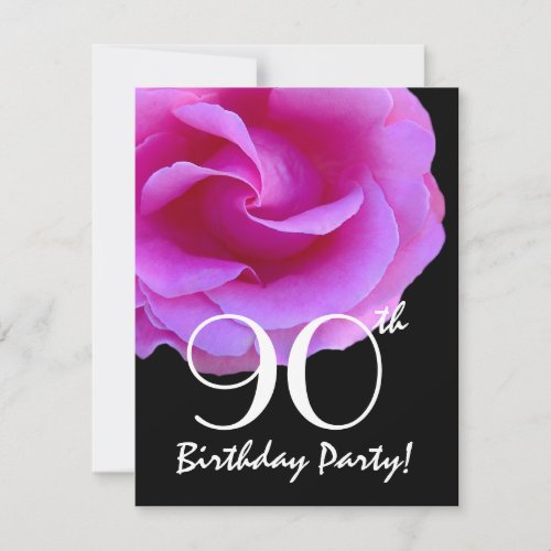 90th Birthday Template Pink Rose For Her W417 Announcements
