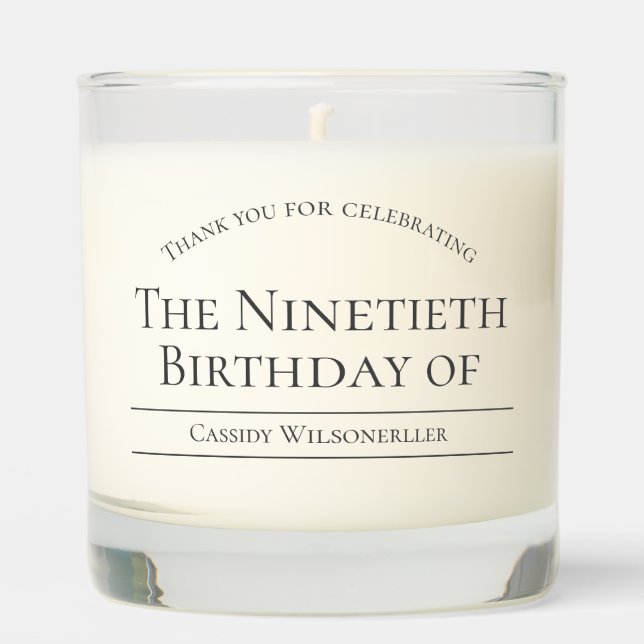 90th Birthday Thank You Favor Scented Candle (Front)