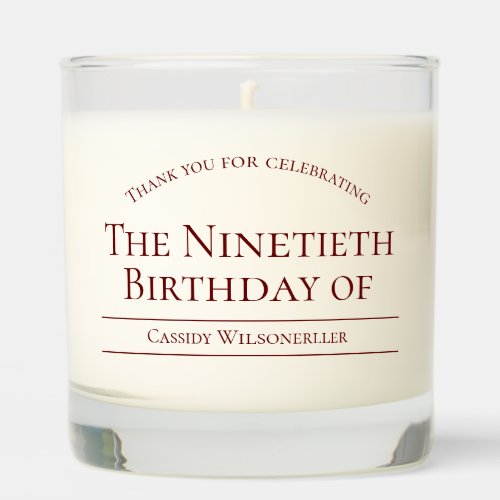 90th Birthday Thank You Favor Scented Candle