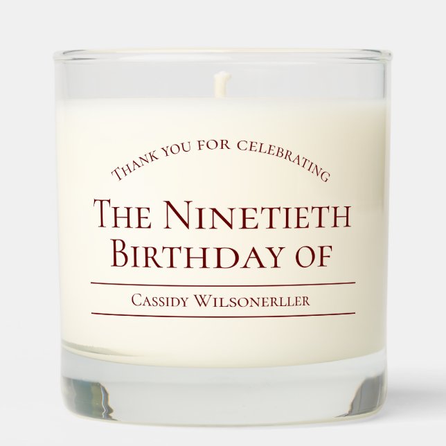 90th Birthday Thank You Favor Scented Candle (Front)