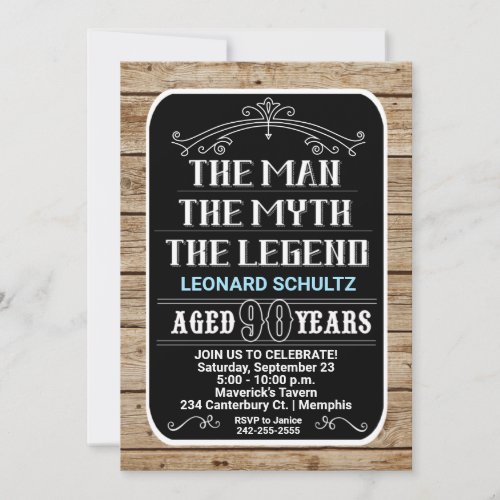 90th Birthday The Man The Myth The Legend 90 YRS Invitation