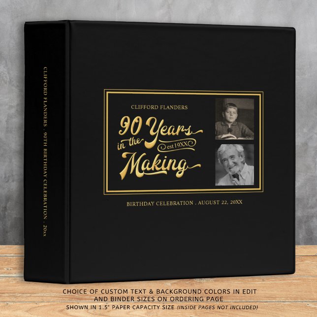 90th Birthday Then & Now Photos Retro Photo Album 3 Ring Binder (Creator Uploaded)