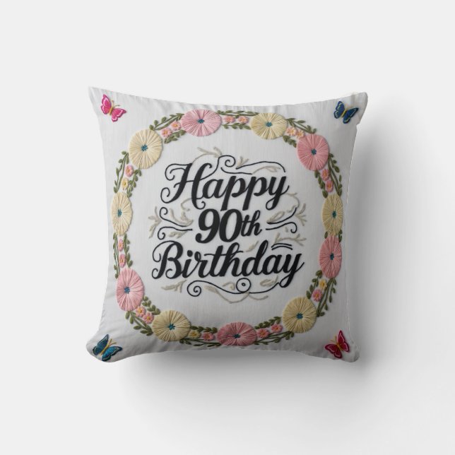90th Birthday Throw Pillow: A Keepsake of Cherishe Throw Pillow (Front)
