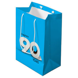 90th Birthday Toilet Paper Roll on Neon Blue Medium Gift Bag