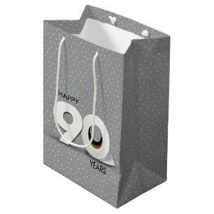 90th Birthday Toilet Paper Roll on Pin Dots Medium Gift Bag