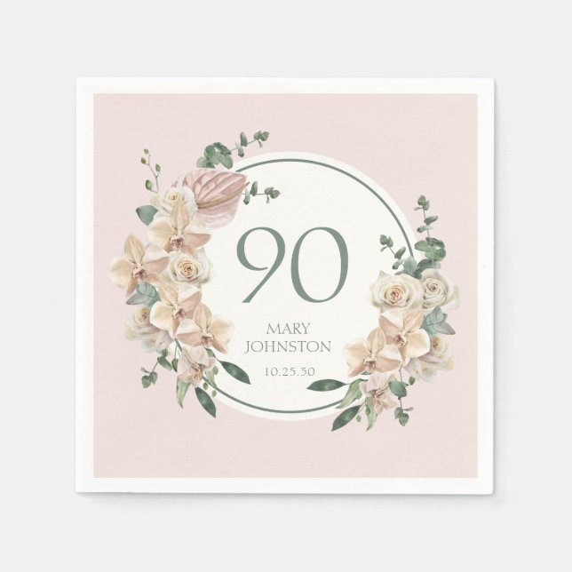 90th Birthday Tropical Floral Napkins (Front)