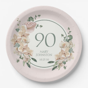 90th Birthday Tropical Floral Paper Plates