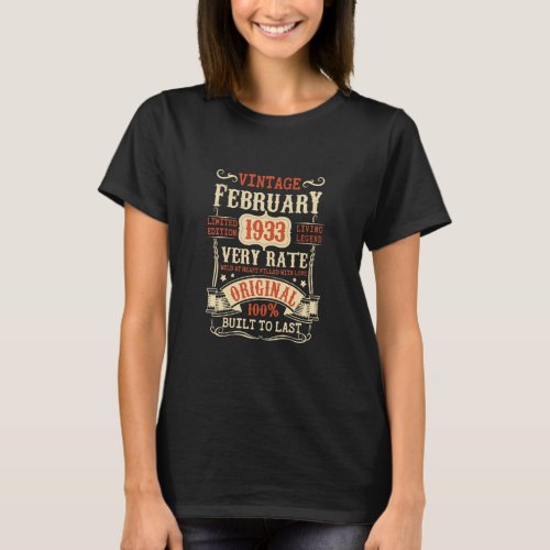 90th Birthday Vintage February 1933 90 Year Old Me T_Shirt