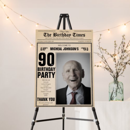 90th Birthday Vintage Newspaper Funny Welcome Sign