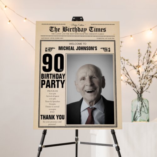 90th Birthday Vintage Newspaper Funny Welcome Sign
