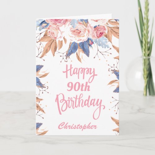 90th Birthday Watercolor Botanical Pink Floral