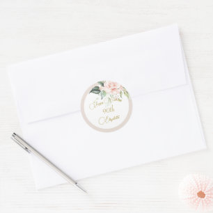 90th Birthday Watercolor Pink Floral Elegant Classic Round Sticker