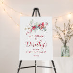 90th Birthday Welcome Winter Red Berry Foam Board<br><div class="desc">Welcome guests to your birthday party with this elegant winter floral welcome sign. A pretty arrangement of deep red berries and soft sage green leaves decorate the sign. All the text can be edited</div>