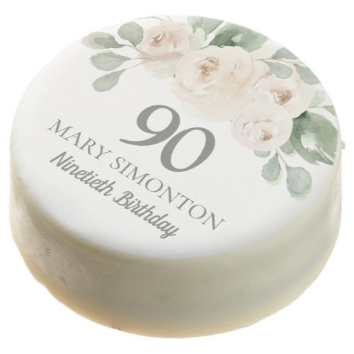 90th Birthday White Floral Personalized Chocolate Covered Oreo