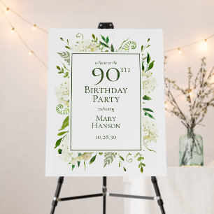 90th Birthday White Hydrangeas Foam Board