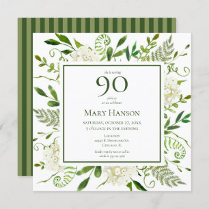 90th Birthday White Hydrangeas Invitation