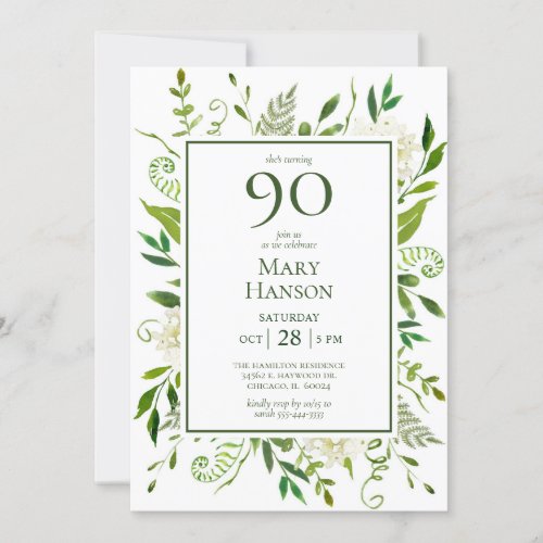 90th Birthday White Hydrangeas Invitation