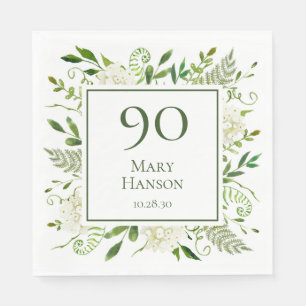 90th Birthday White Hydrangeas Napkins
